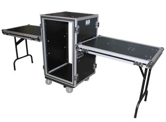 ProX T-16RSPWDT 16U Vertical Shockproof Amp Rack Case with Casters and Side Tables 19" Depth