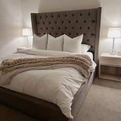 Grey Upholstered Bed