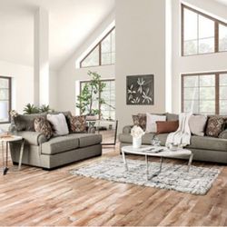 Brand New Gray Modern Style Sofa And Love Seat Pillows Included 