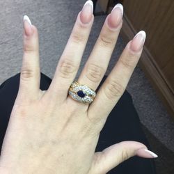 14K Oval Sapphire Ring With Diamond Size 7