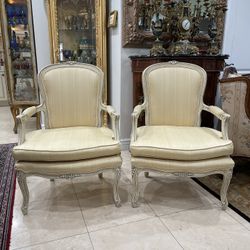 Pair of Gorgeous French Style Accent Chairs Made by “Gabriel Victor” Antique Wood Color.  *$300 Each