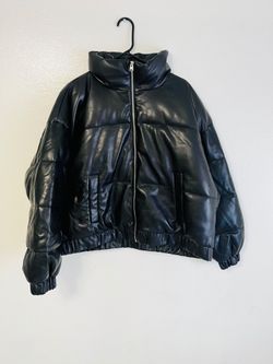 Faux Leather Puffer Jacket 