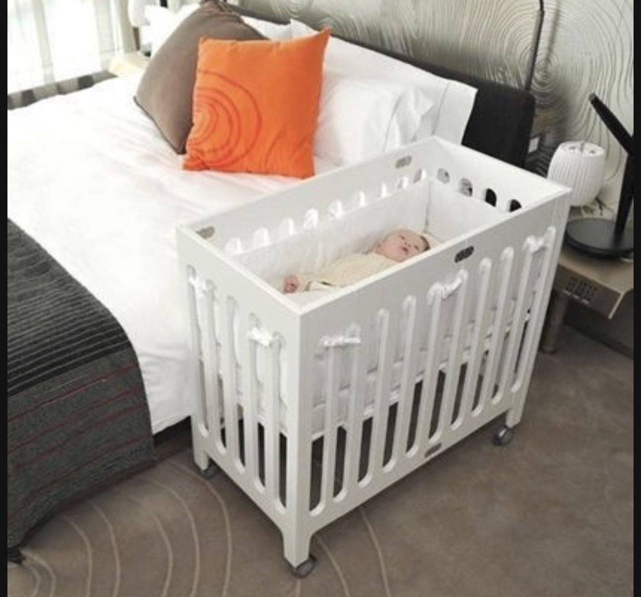 Bloom White Mini Portable Crib With organic Mattress Home decor