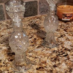 Antique Glass Candlestick Holders-set Of 2