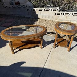 Wood & Glass Coffee Table And End Table Set 