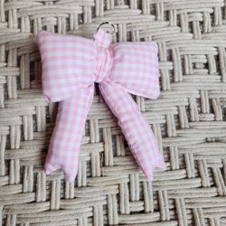 BABY PINK GINGHAM PUFFY BOW KEYCHAIN BACKPACK PURSE CHARM 