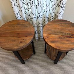 Heavy Solid Wood/Metal Rustic End Tables