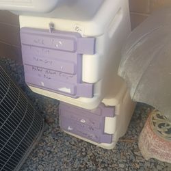 Dog food containers.