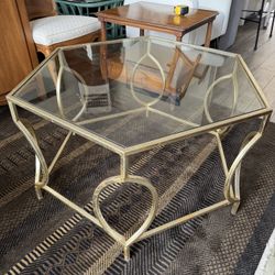 Antique Gold Base Glass Top Coffee Table 