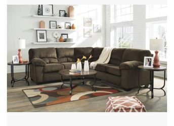 New Plush chocolate sectional! Get your new couch and Loveseat set sofa Deals Here