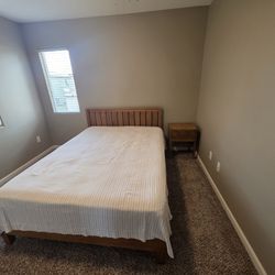 Queen bed frame + mattress + nightstand - $350