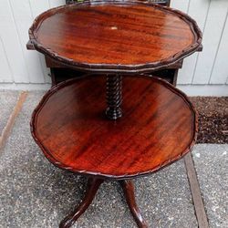 Antique Table 2 Tier Pie Crust Dumbwaiter Mahogany Wood Claw Foot