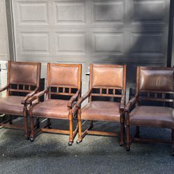 Pending Pick Up ***Spanish Revival Leather  Nail Head Trim Arm Chairs