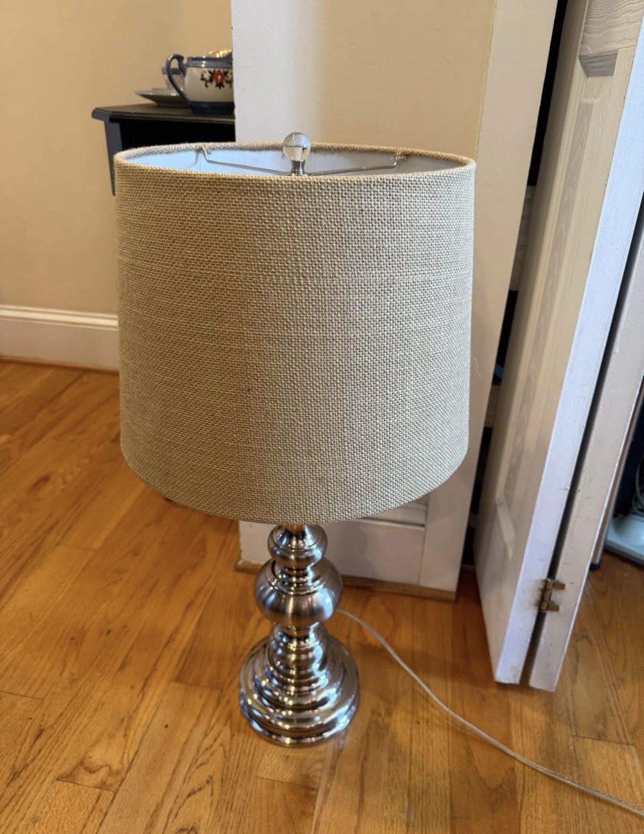 Vintage Burlap Table Lamp with Bulb