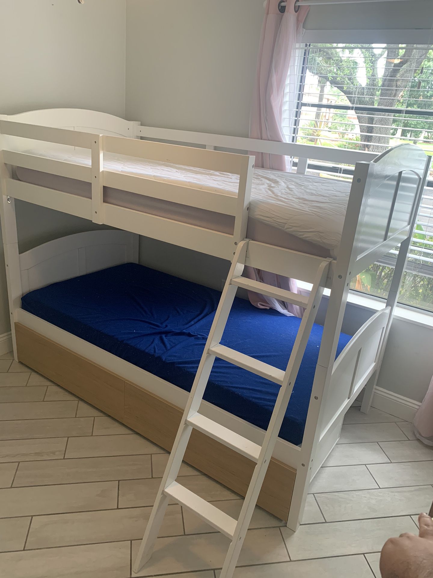 Twin Bunk Bed, Mattresses And Under Storage Drawers Included 