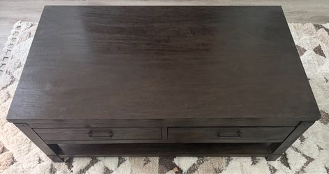 Dark Wood Coffee Table with Drawers and low shelf