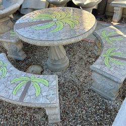 New Table With 3 Benches Made Out Of Cement And Tile Perfect Gift 🎁 