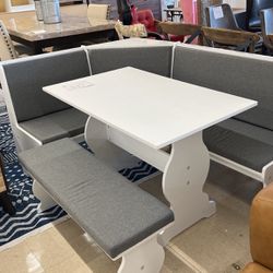 Modern White/Gray Breakfast Nook Table With Bench OPEN BOX