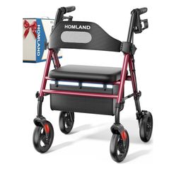 HOMLAND Foldable Rollator Walkers with Seat for Seniors, 8'' Big Wheels, 350 lb. Weight Capacity, Adjustable Handles and Seat Height, Lightweight Roll