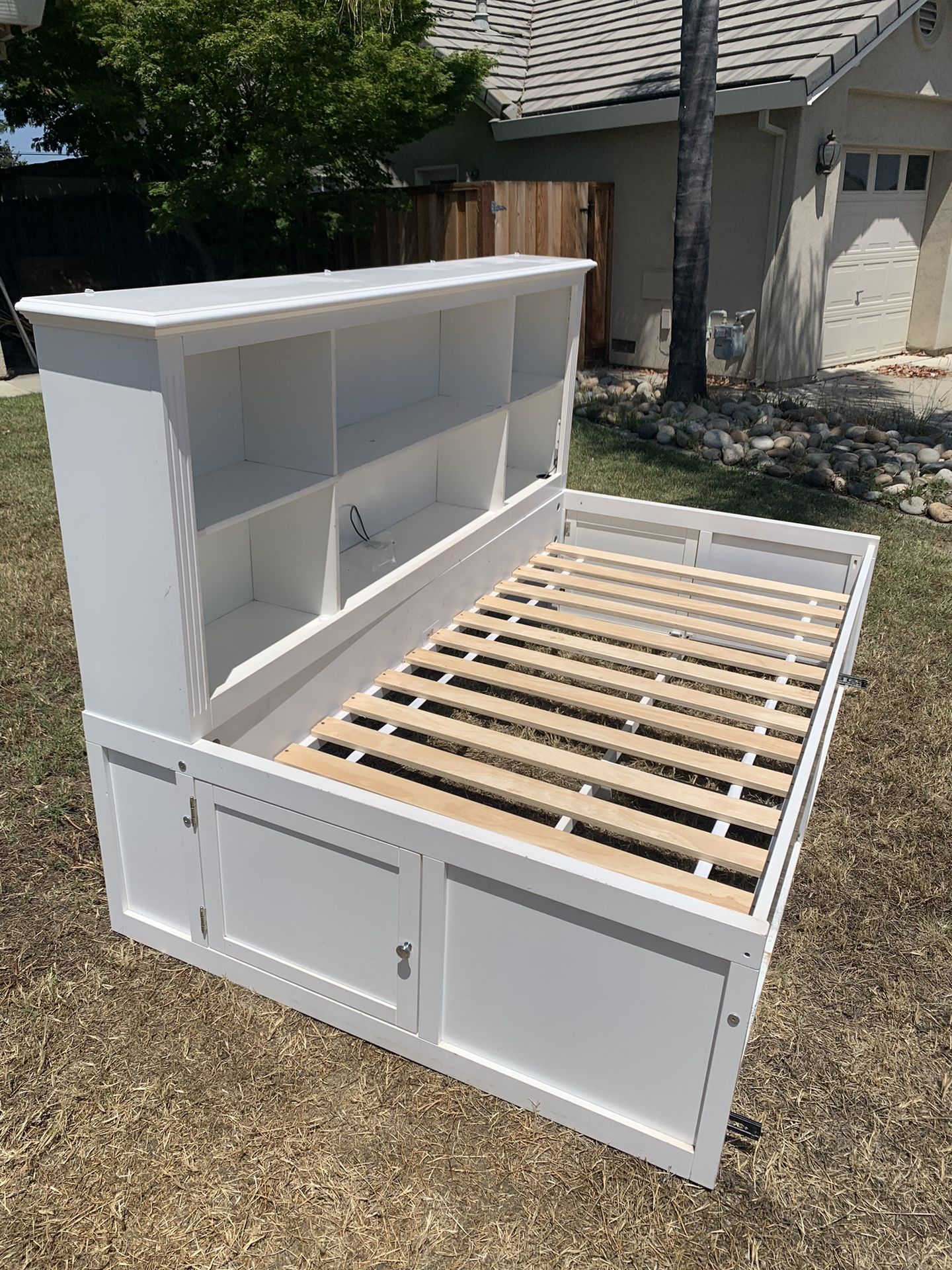 All White Twin Shelf And Drawer With Storage Bed