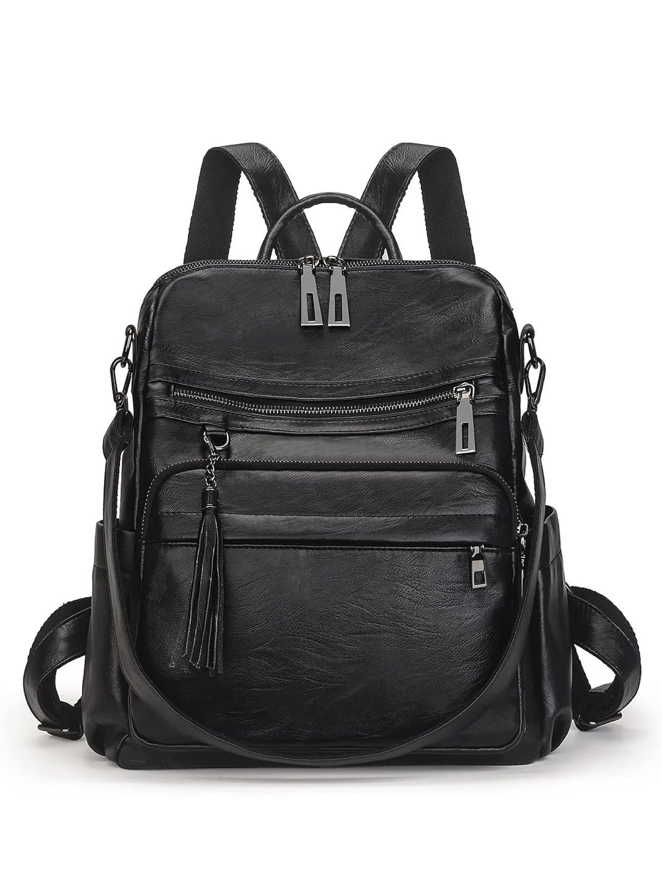 Backpack Purse for Women Fashion PU Leather Designer Travel Large Ladies Shoulder Bags Tote Tassel Rucksack