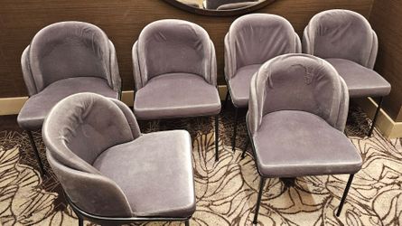 Set of 6 Rove Concepts Gray Velvet Accent Chairs