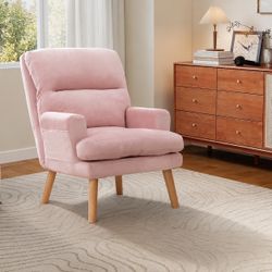 Accent Chair  Adjustable Backrest Seat,Velvet Fabric Chair for All Age,Pink