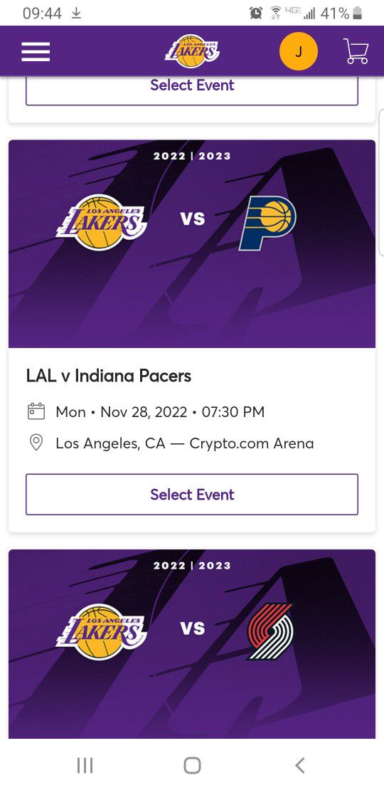 Lakers vs Pacers 2 tickets 100s level