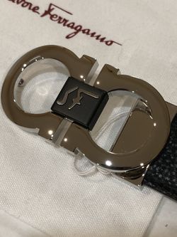 Ferragamo Black Silver Buckle Belt With SF logo