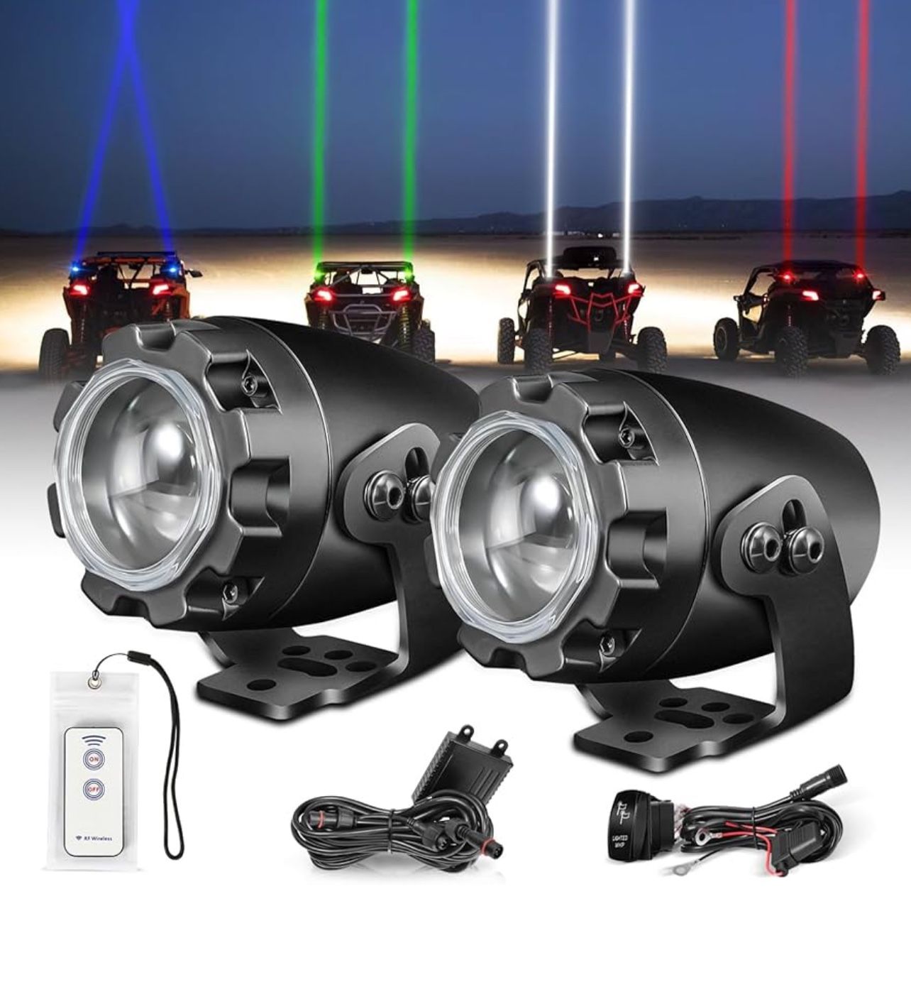RGBW LED Whip Lights Kit with Switch&Remote, Red Whipless LED Chase Light, Spotlight for UTV ATV Truck SxS Can-Am Polaris Ranger RZR Kawasaki