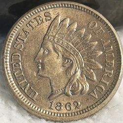 #574 AU Indian 1862 One Cent Coin 