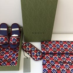 Gucci Silk Luxury Travel Set – Slippers, Sleep Mask & Storage Bag - NEW