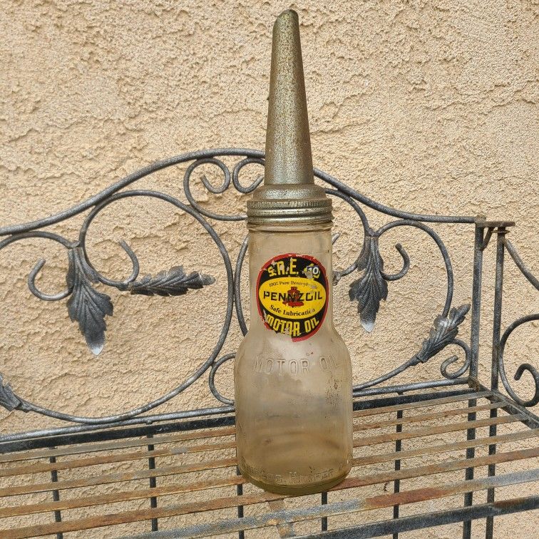 Vintage Shields, Harper & Co 1Qt Glass Motor Oil Bottle With Spout ~Rare~
