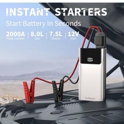 Car Battery Jump Starter, 2000A Jump Pack for Up to 8.0L Gas and 7.5L Diesel, 12V Jump Box Battery Booster with Smart Jumper Cables, 3 Modes Lighting 