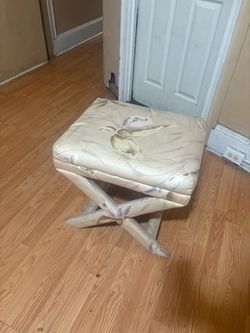 Upholstered X-Base Floral Ottoman Stool