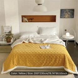 Contemporary Style Double-Layer Thick Taffeta Fleece Blanket, Geometric Pattern, Mixed Colors, All-Season, Handwash Only, Polyester Cover, 300-350g Sq