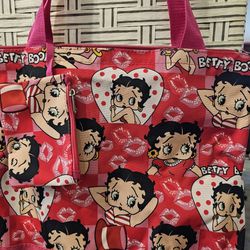 Collectible Tote Betty Boop Red Heart and Kisses Shoulder Strap Bag And Wallet