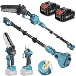 SEESII 4-in-1 Pole Saw & Pruning Shears Combo Kit, 6 Inch Mini Chainsaw for Tree Trimming, Battery Powered Chain Saw with Extension Pole, Limb Branch 