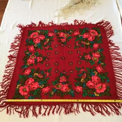 Woolen Scarf. Folk Pattern From Poland  🇵🇱 . Square 36/36in.