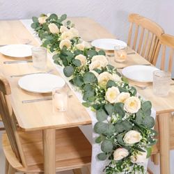2 Eucalyptus and Ivory/Champagne Roses Garland 
