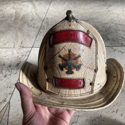 Rare vintage antique old Fireman helmet AST Fire Chief mans Metal Man Cave decor 