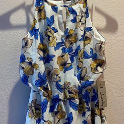 White floral mini dress with blue and yellow  #floral 🫶