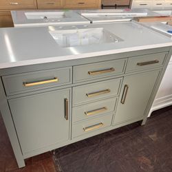 SUDIO Cooper 48 in. W Bath Vanity in Vintage Green with Engineered Stone Top in Ariston White with White Sink