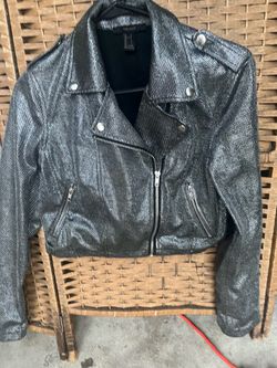 Trendy sparkly metallic grey jacket. Size small.