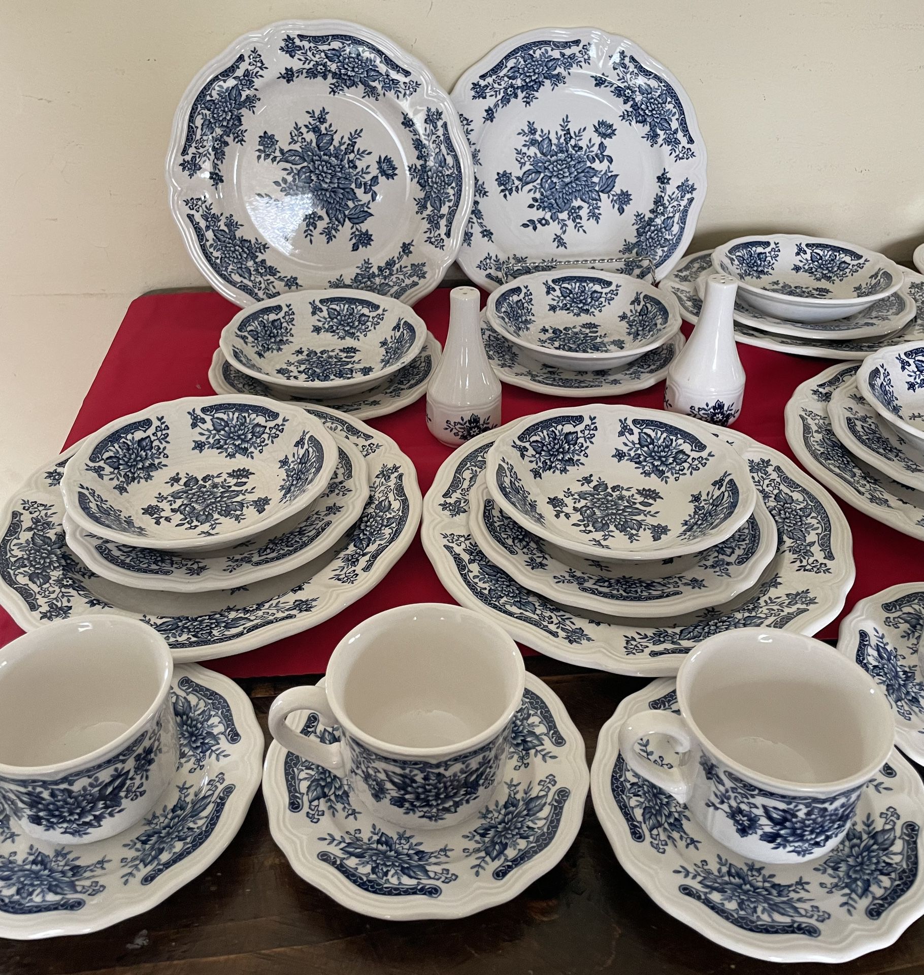 Vintage 41- Pieces Blue Carnation Ironstone  Place Setting For 8. See More Pictures and Description 