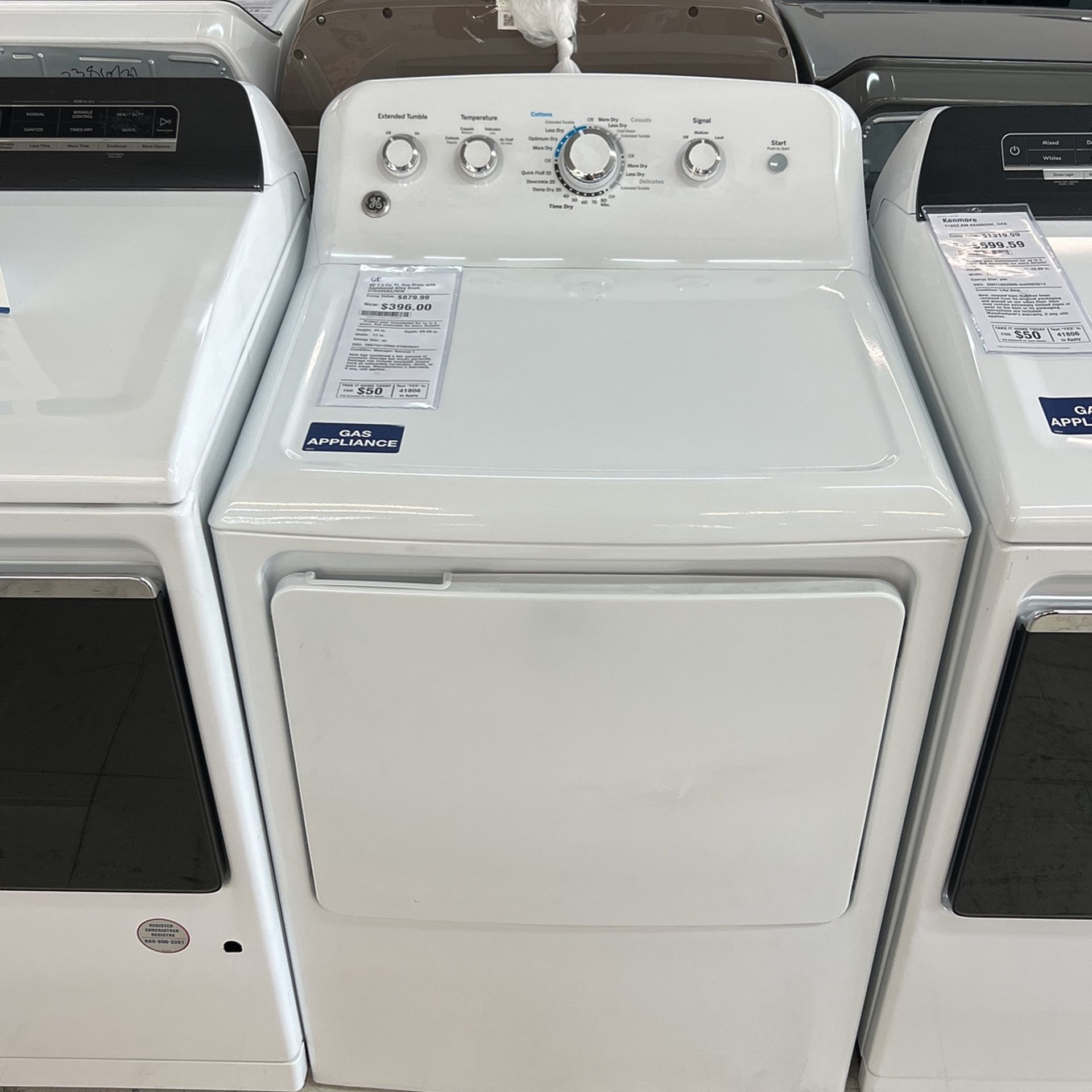 GE GTD42GASJWW 7.2 Cu Ft Gas Dryer