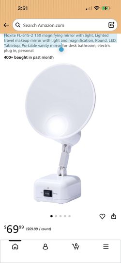 Floxite FL-615-2 15X magnifying mirror with light, Lighted travel makeup mirror with light and magnification, Round, LED, Tabletop, Portable vanity mi