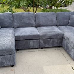 Gray Corduroy Double Chase Sectional Couch