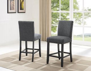 New Biony Gray Fabric Counter Height Stools with Nailhead Trim, Set of 2