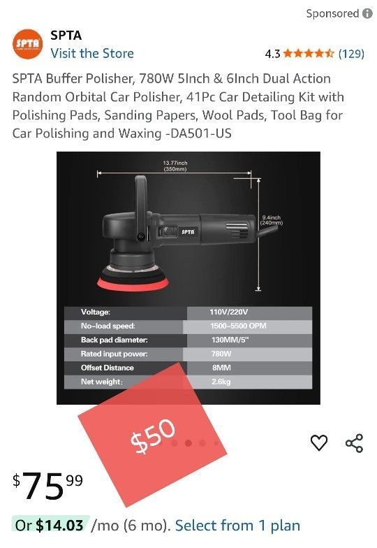 780w Dual Action Polisher+Accessories $50